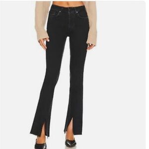 Anine Bing Jeans Roxanne Split Hem Flare in Black Tie